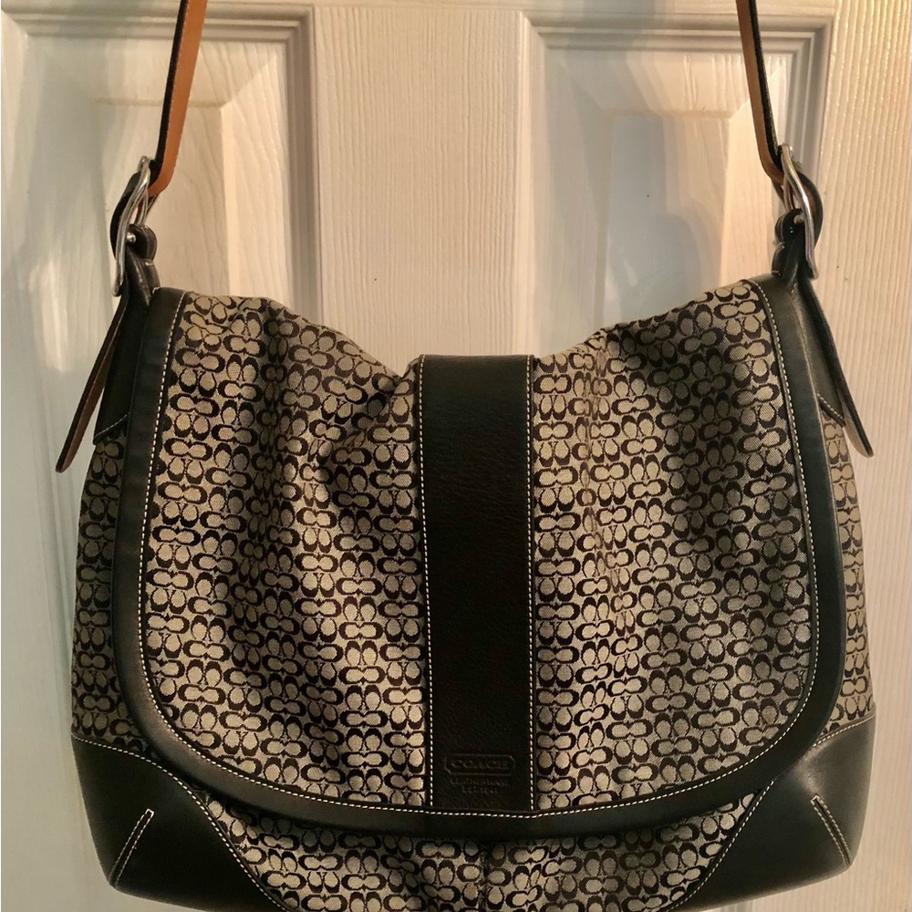 Coach Signature Canvas Messenger Bag in Black and Grey